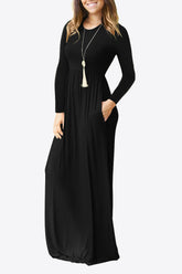 Robe à col rond et taille empire avec poches